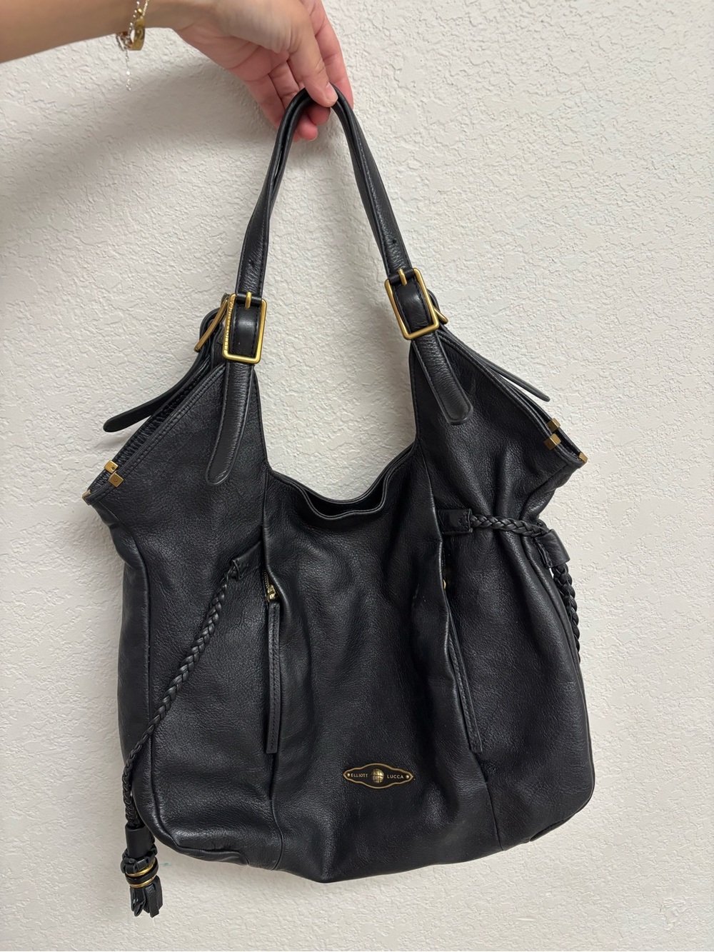 Elliot Lucca / Sinatra Black Pebbled Leather Slouchy Hobo Bag Purse